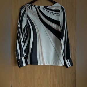 Richard Allen x H&M Blouse Size 2 Signature Swirl Print Satin Gold Buttons